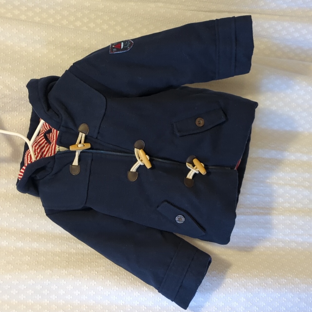 JoJo Maman Bebe Navy Blue Hooded Duffel Coat, Size 2-3 Years - Picture 2 of 7